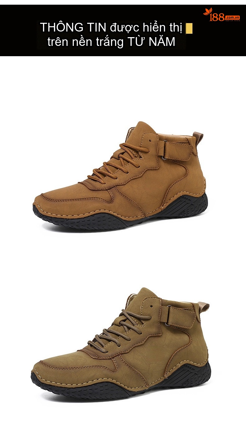 Giày Boot Nam Cổ Cao Dây Buộc Phong Cách Martin Chiều Cao Đế Khoảng 3cm Màu Nâu, Đen chi tiết 47