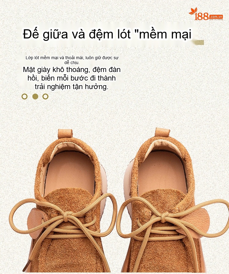 Giày Thể Thao Nữ Da Bò Mũi Tròn Buộc Dây Chiều Cao Đế Khoảng 5cm Màu Nâu, Vàng chi tiết 6