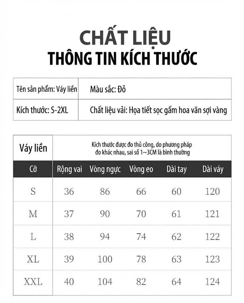 Váy Dài Tay dáng chữ A Chiết Eo Cổ chữ V Chữ A Họa Tiết Màu Đỏ, Xanh Navy chi tiết 5
