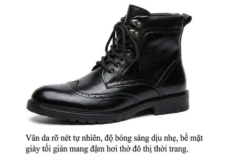 Giày Boot Martin Cổ Cao Nam Da Bóng Phong Cách Anh Quốc Chiều Cao Đế Khoảng 3cm Màu Đen, Nâu chi tiết 3