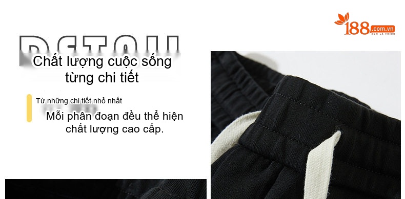 Quần Dài Nam Cotton Dáng Suông Ống Rộng Lưng Thun Có Dây Rút Màu Đen, Xám, Xanh Navy chi tiết 8