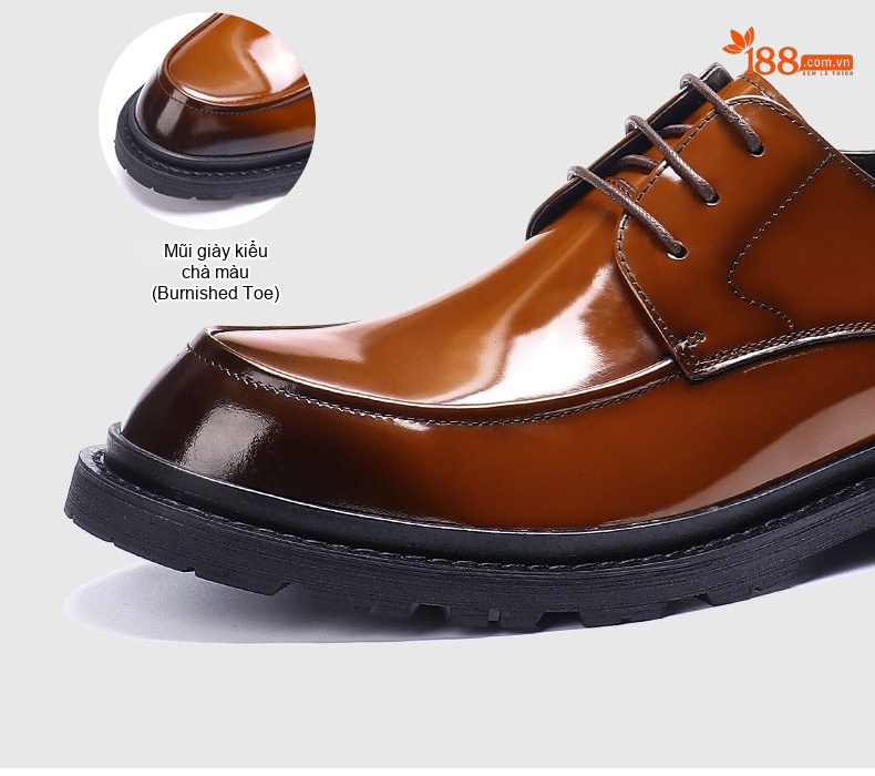 Giày Tây Buộc Dây Nam Da Bóng Chiều Cao Đế Khoảng 4cm Màu Đen, Nâu chi tiết 9