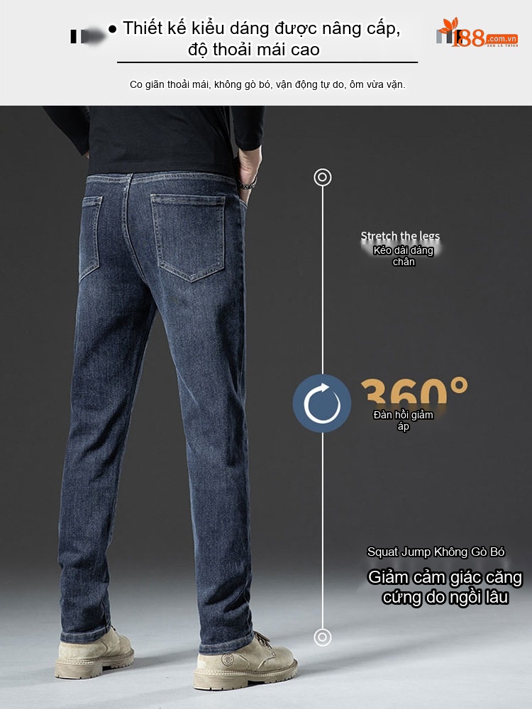Quần Jean Nam Cotton Co Giãn Thoải Mái Dáng Ôm Vừa Vặn Màu Xanh Xám, Đen Xám