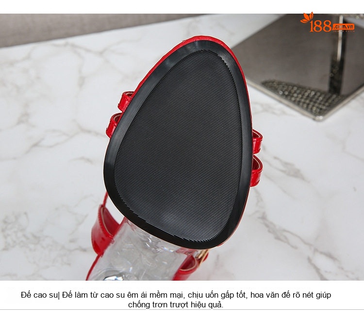Giày Sandal Cao Gót Nữ Quai Chéo Gót Trong Suốt Gót Cao 11cm Màu Đen, Đỏ, Trắng, Hồng... chi tiết 7