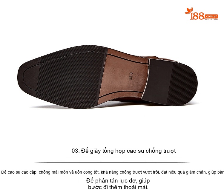 Giày Tây Buộc Dây Nam Da Thật Chiều Cao Đế Khoảng 3cm Màu Đen, Nâu chi tiết 5