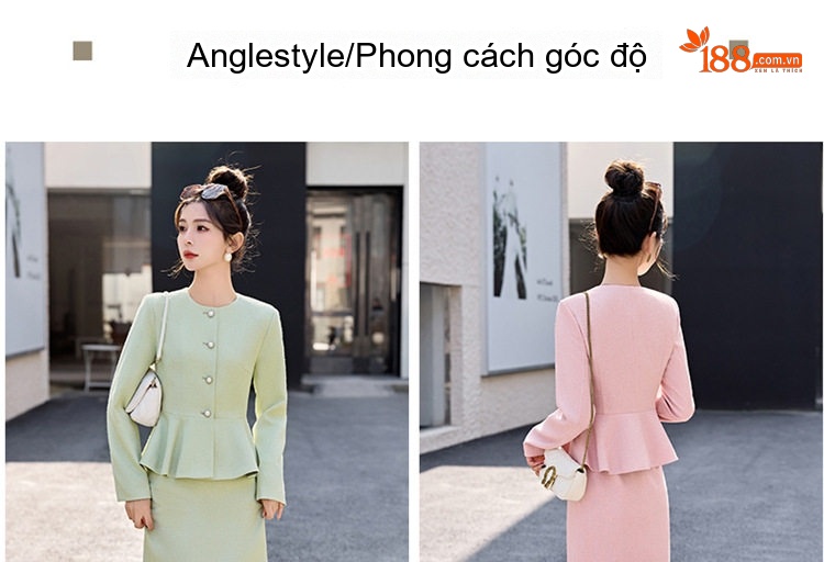 Set Áo Blazer và Chân Váy Công Sở Thanh Lịch Màu Trắng, Xanh, Hồng, Đen chi tiết 4
