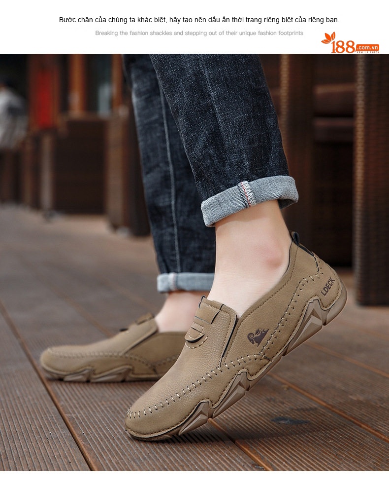 Giày Lười Nam Da Mờ Thoáng Khí Chống Trượt Chiều Cao Đế Khoảng 3cm Màu Kem, Đen, Nâu, Xám chi tiết 19