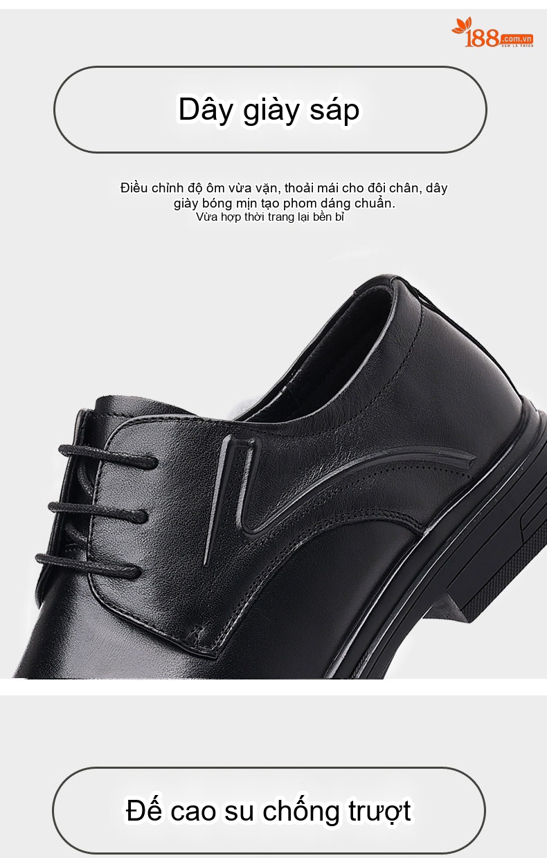 Giày Tây Buộc Dây Nam Da Thật Chiều Cao Đế Khoảng 3cm Màu Đen chi tiết 12