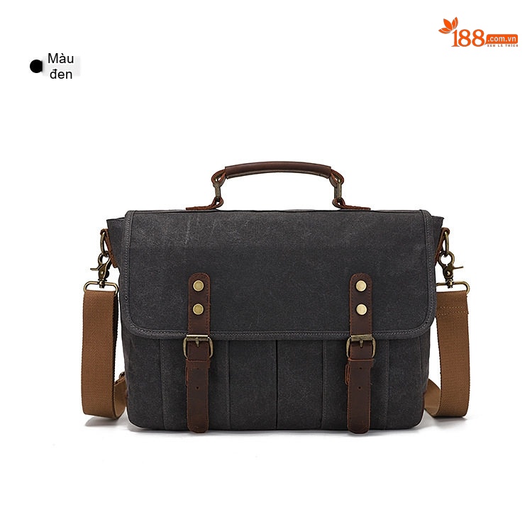 Túi Đeo Chéo Nam Vải Canvas Phối Da Bò Túi Máy Ảnh Phong Cách Retro chi tiết 20