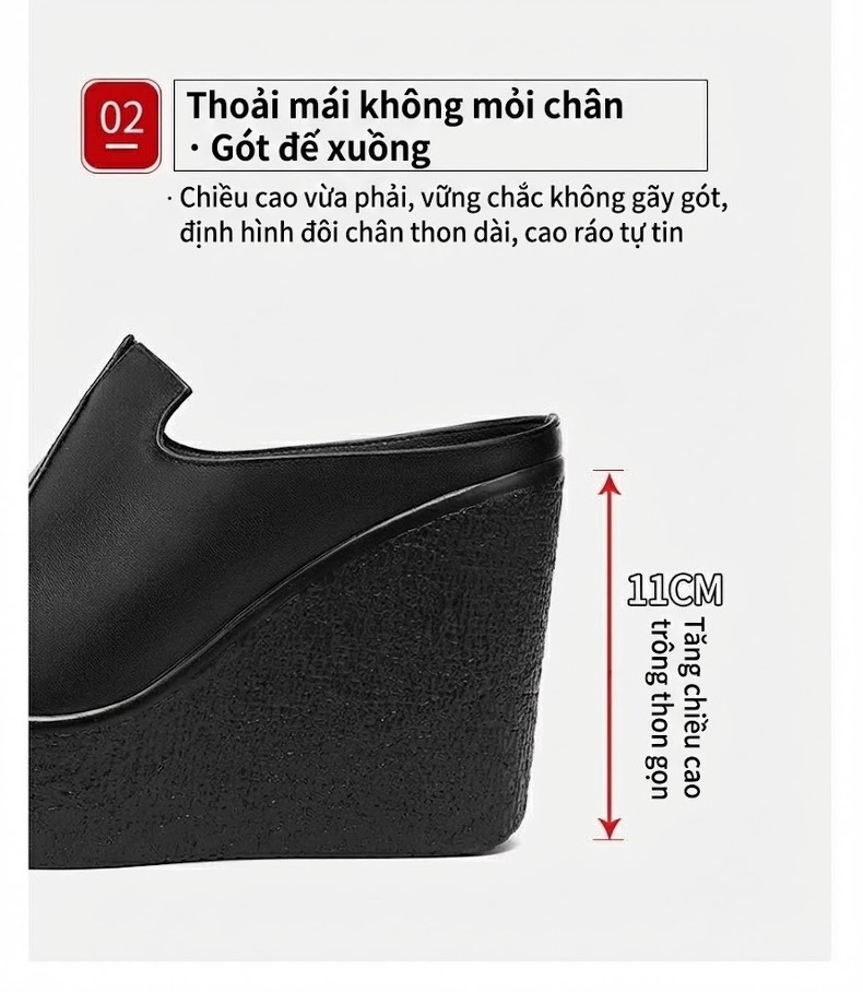 Dép Quai Ngang Nữ Đế Xuồng Da Bóng Chiều Cao Đế 11cm Màu Đen, Trắng, Đỏ chi tiết 6