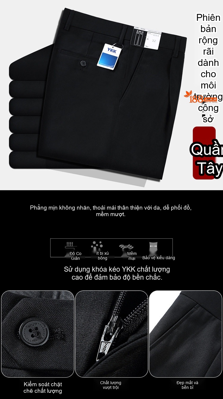Quần Tây Nam Ống Đứng Lụa Tơ Tằm Dáng Rộng Trung Niên Màu Đen chi tiết 1