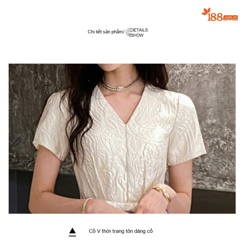 Váy Dạ Hội Nữ Tay Ngắn Dáng Xòe Tiểu Thư Phong Cách Pháp Màu Trắng Kem chi tiết 19