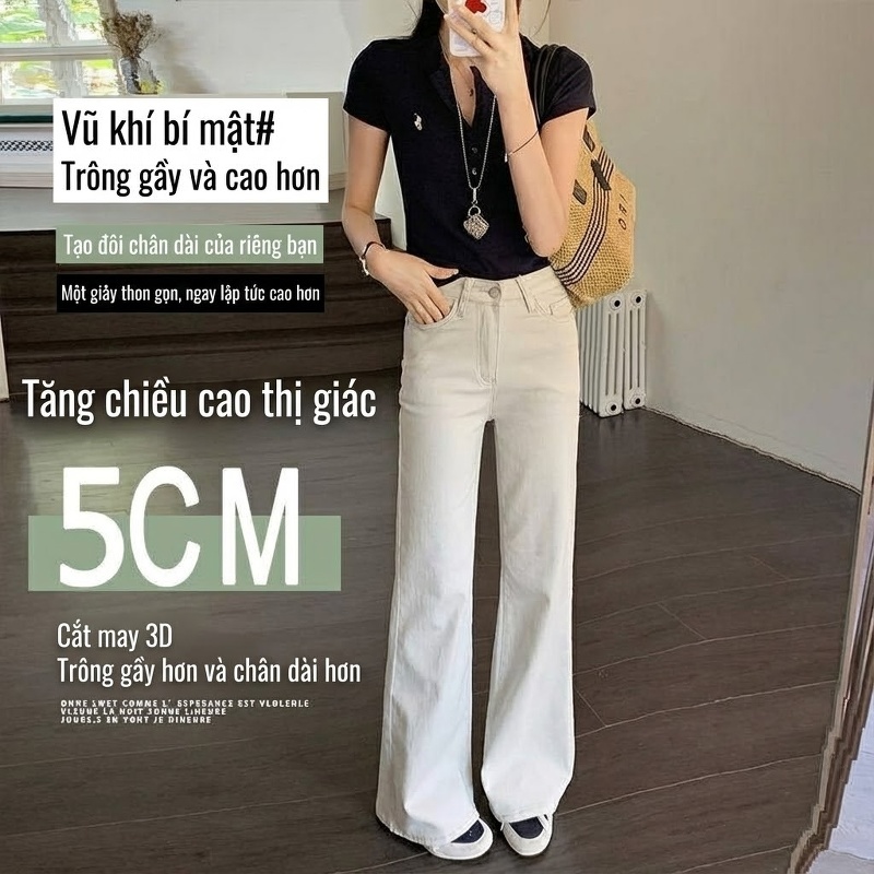 Quần Jeans Nữ Ống Loe Đáy Cao Dáng Rộng Phong Cách Thời Trang Màu Đen, Trắng