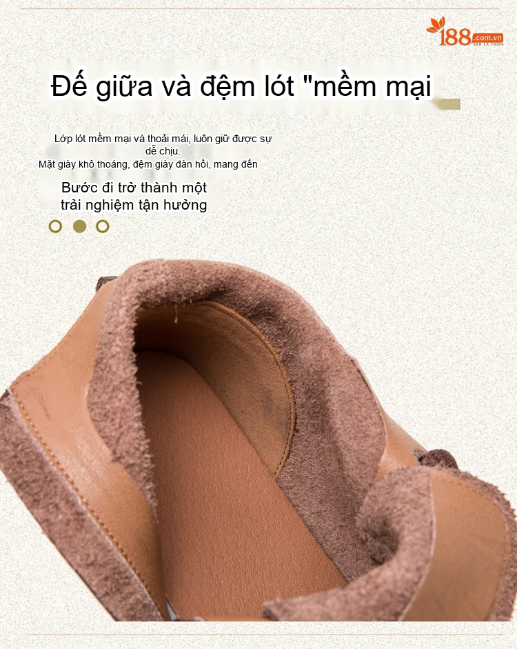 Giày Boot Nữ Da Bò Cổ Ngắn Buộc Dây Chiều Cao Đế Khoảng 2cm Màu Đen, Nâu chi tiết 7