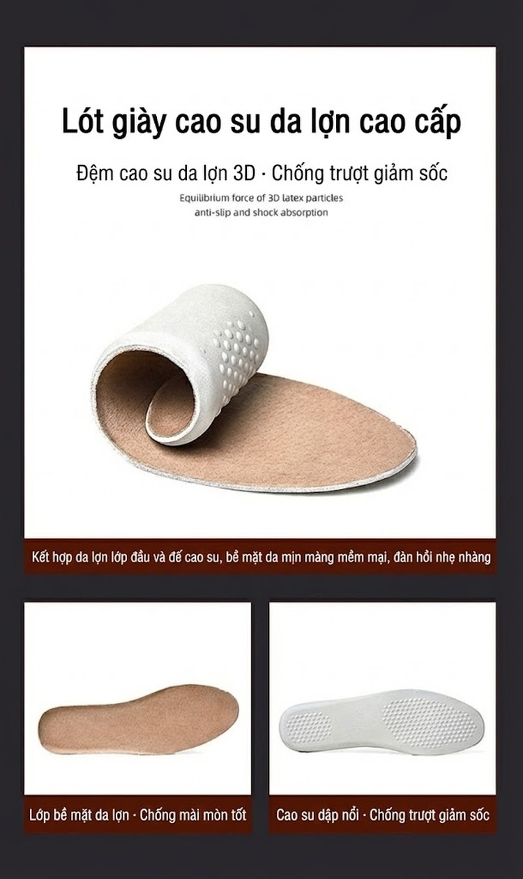 Giày Lười Nam Da Thật Thoáng Khí Đế Mềm Phong Cách Anh Quốc Chiều Cao Đế Khoảng 3cm Màu Đen, Nâu chi tiết 6