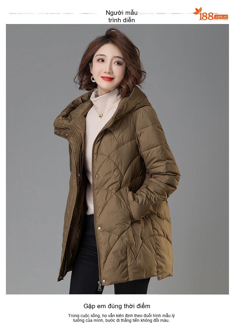 Áo Khoác Phao Nữ Dáng Dài Vừa Có Mũ Trùm Đầu Cotton Dày Dặn Giữ Ấm Màu Đen, Đỏ, Nâu, Vàng... chi tiết 6