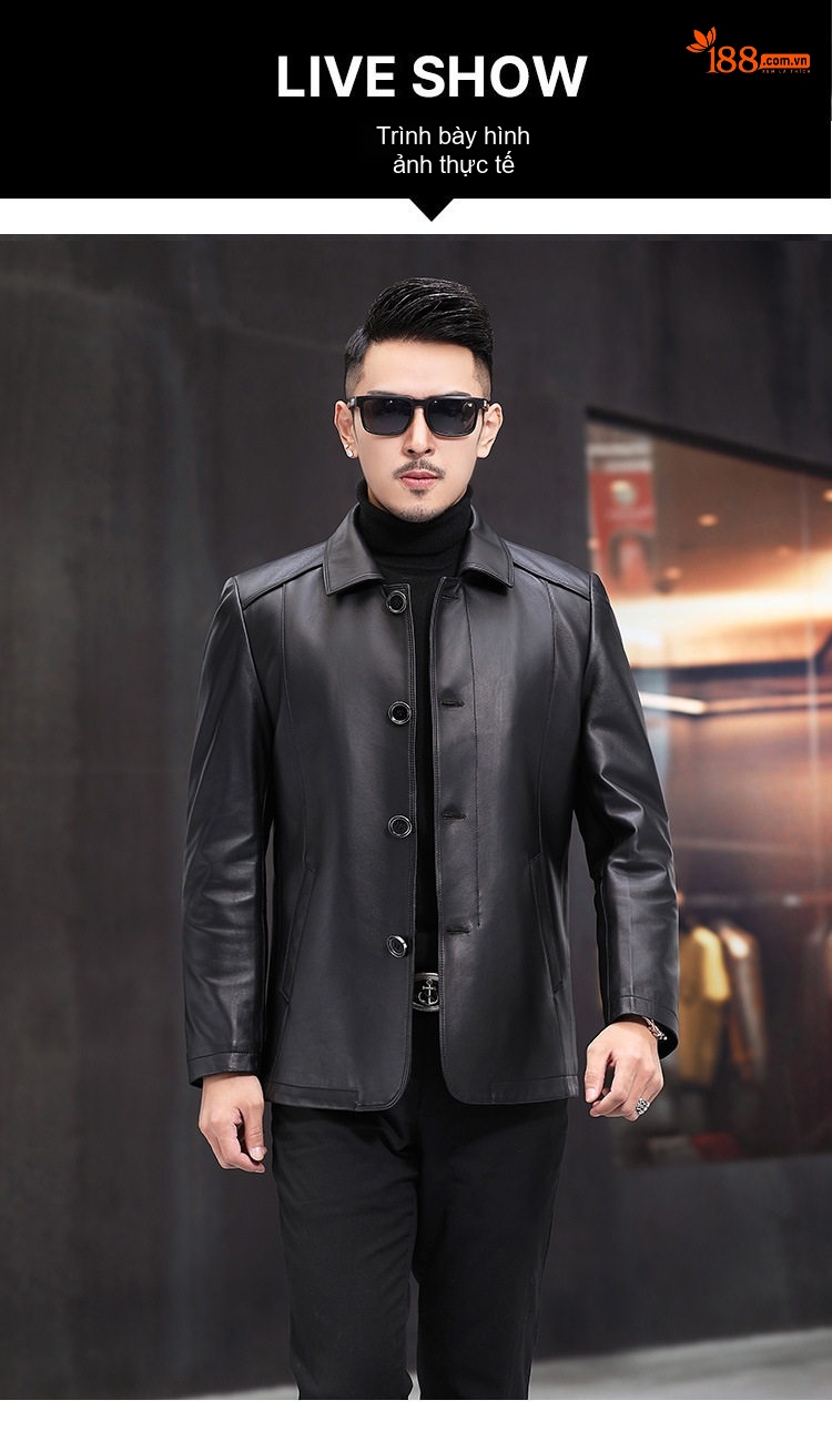 Áo Khoác Da Cừu Nam Trung Niên Cổ Bẻ Phong Cách Hàn Quốc Màu Đen chi tiết 6
