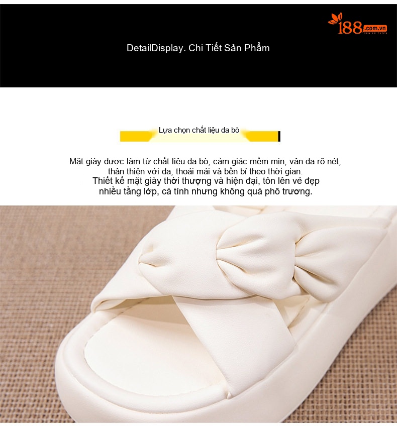 Dép Quai Ngang Nữ Đế Bằng Phối Màu Chiều Cao Đế Khoảng 4cm Màu Kem, Đen, Nâu chi tiết 6
