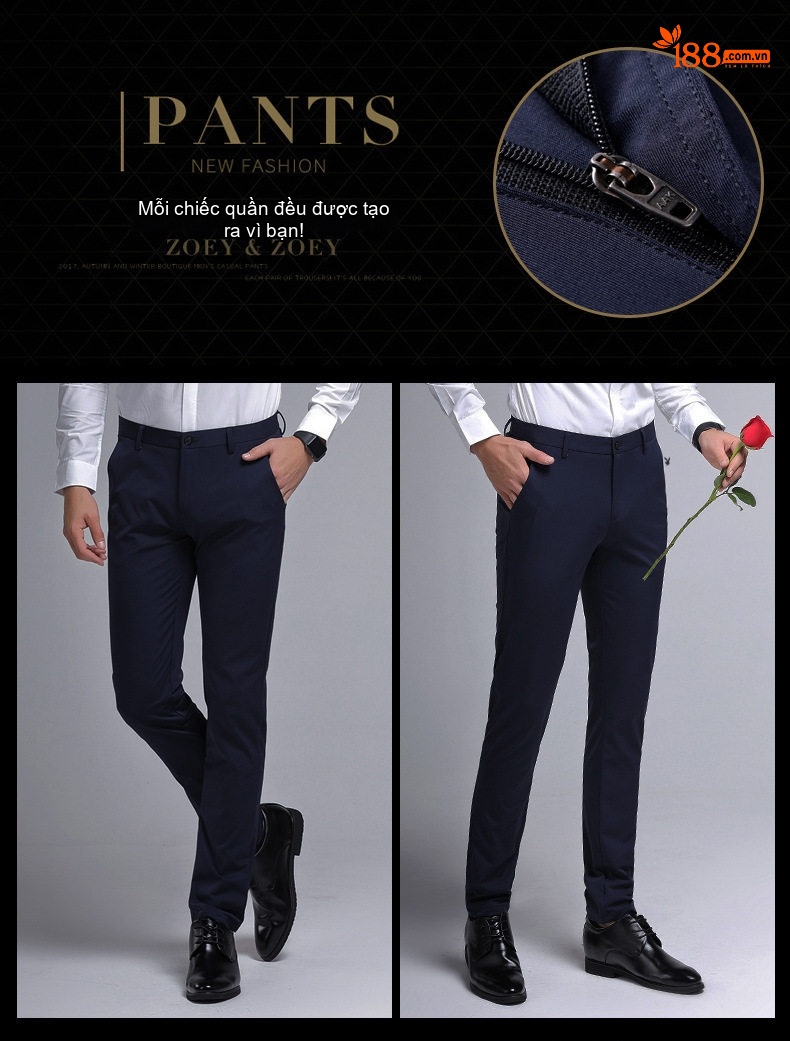 Quần Dài Nam Ống Đứng Lót Lông Mỏng Dáng Ôm Vừa Vặn Màu Đen, Xanh Navy chi tiết 13