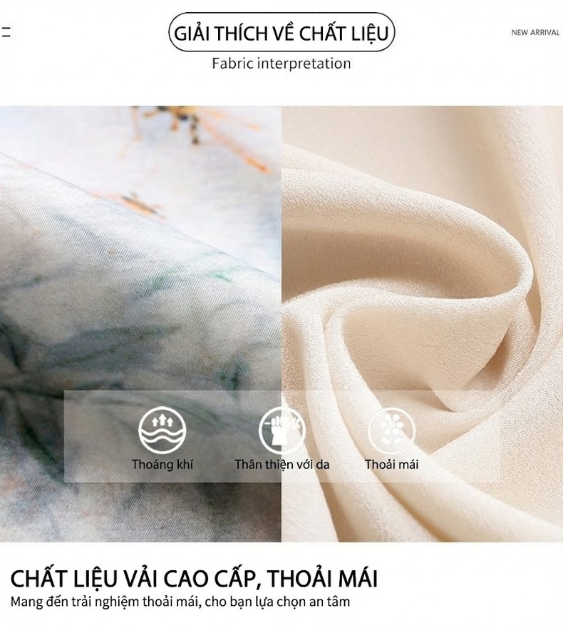 Váy Suông Quốc Phong Cách Tân Cổ Điển, dáng chữ A, Tay Ngắn Màu Xanh Lam, Vàng Be chi tiết 5