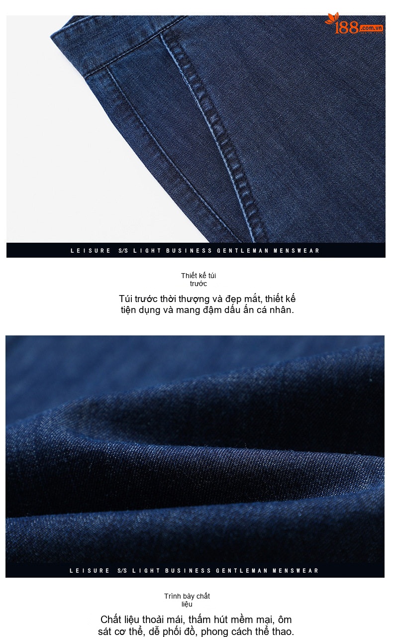 Quần Jeans Nam Ống Đứng Mỏng Co Giãn Nhẹ Thoải Mái Màu Xanh Đậm, Xanh Nhạt chi tiết 12