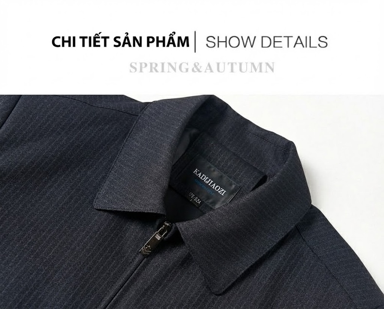 Áo Khoác Nam Dáng Suông Cổ Bẻ Sọc Gân Thanh Lịch Cho Tuổi Trung Niên Màu Xám Đen chi tiết 9