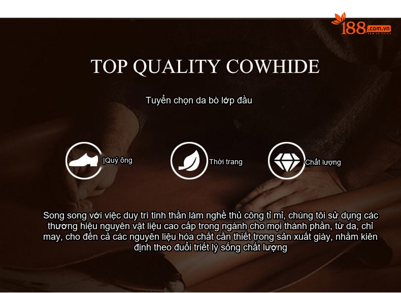 Giày Tây Buộc Dây Nam Da Bóng Brogue Chiều Cao Đế Khoảng 3cm Màu Nâu, Đen chi tiết 3