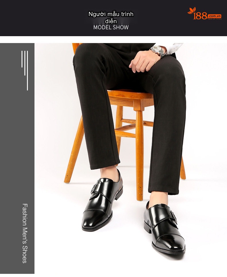 Giày Tây Monk Strap Nam Da Bóng Chiều Cao Đế Khoảng 3cm Màu Đen, Nâu chi tiết 9
