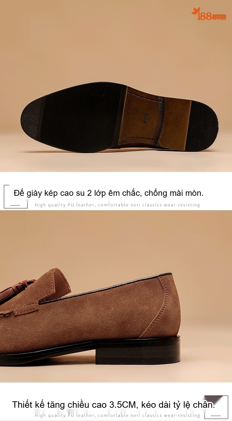 Giày Lười Nam Nỉ Chiều Cao Đế Khoảng 2cm Thiết Kế Retro Màu Nâu, Xanh Rêu chi tiết 2