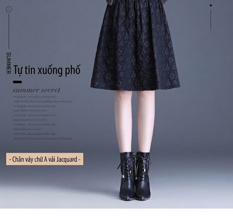 Chân Váy Chữ A Nữ Dáng Dài Họa Tiết Jacquard Che Hông Phong Cách Hàn Quốc Màu Đen chi tiết 1