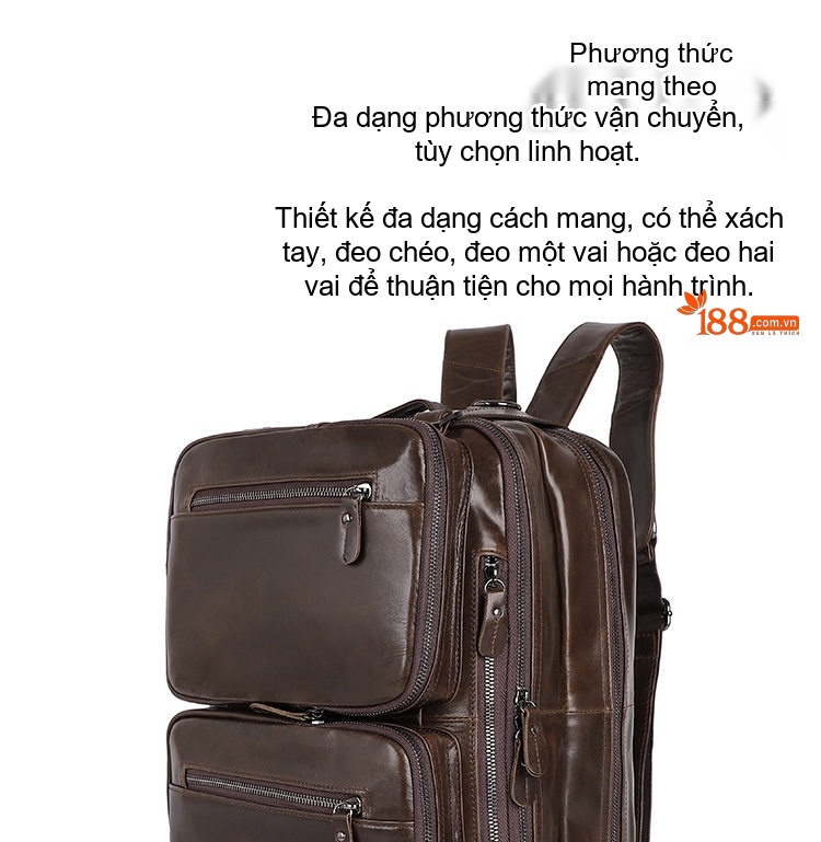 Túi Đeo Vai Nam Da Thật Kiểu Dáng Retro, Túi Đựng Laptop, Túi Xách Tay, Túi Đeo Chéo, Balo Màu Nâu chi tiết 10