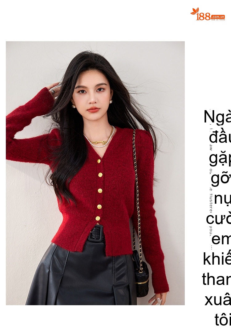 Áo Len Nữ Dệt Kim Cổ Chữ V Tay Bồng Phong Cách Retro chi tiết 8