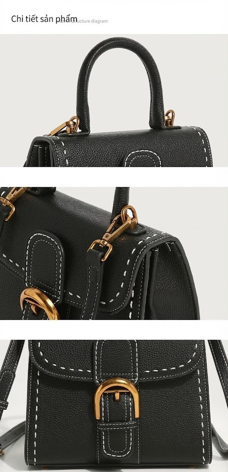 Túi Đeo Vai/Đeo Chéo Nữ Khóa Móng Ngựa Da Bóng, Túi Saddle Retro Phong Cách Kelly Cao Cấp Màu Trắng Kem, Đen, Nâu, Xám chi tiết 17