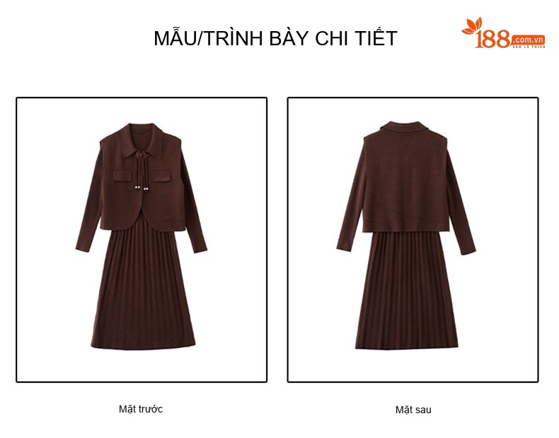 Váy Dệt Kim Dáng Ôm Thiết Kế Tay Dài Kèm Áo Khoác Gilê Bộ Hai Chiếc Màu Nâu, Be, Đỏ Rượu chi tiết 38