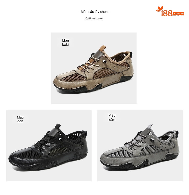 Giày Thể Thao/Sneaker Nam Da Bò Lưới Thoáng Khí Chiều Cao Đế Khoảng 3cm Màu Nâu, Xám, Đen chi tiết 6