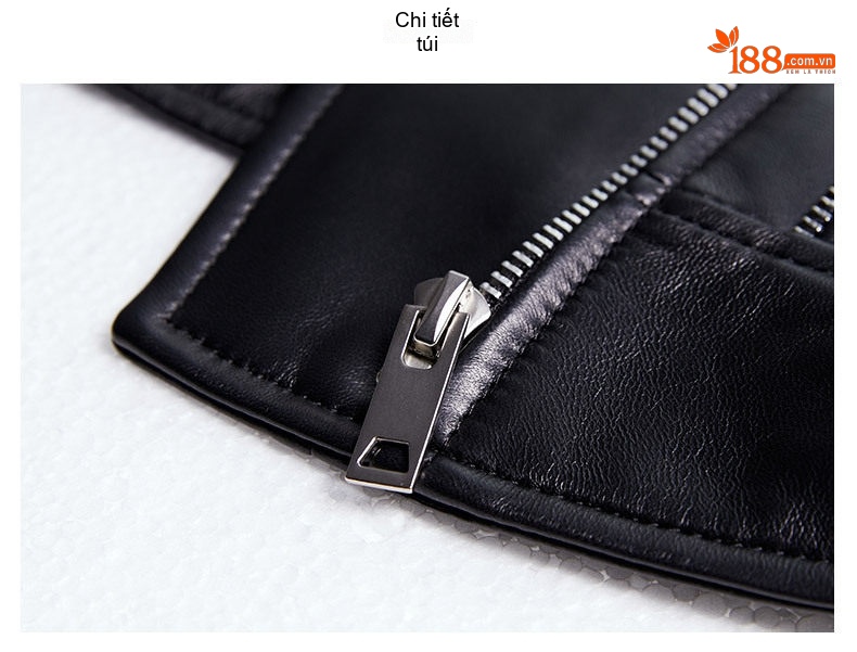 Áo Khoác Da Cừu Nữ Dáng Ngắn Cổ chữ Vest Phong Cách Rider Màu Đen chi tiết 23