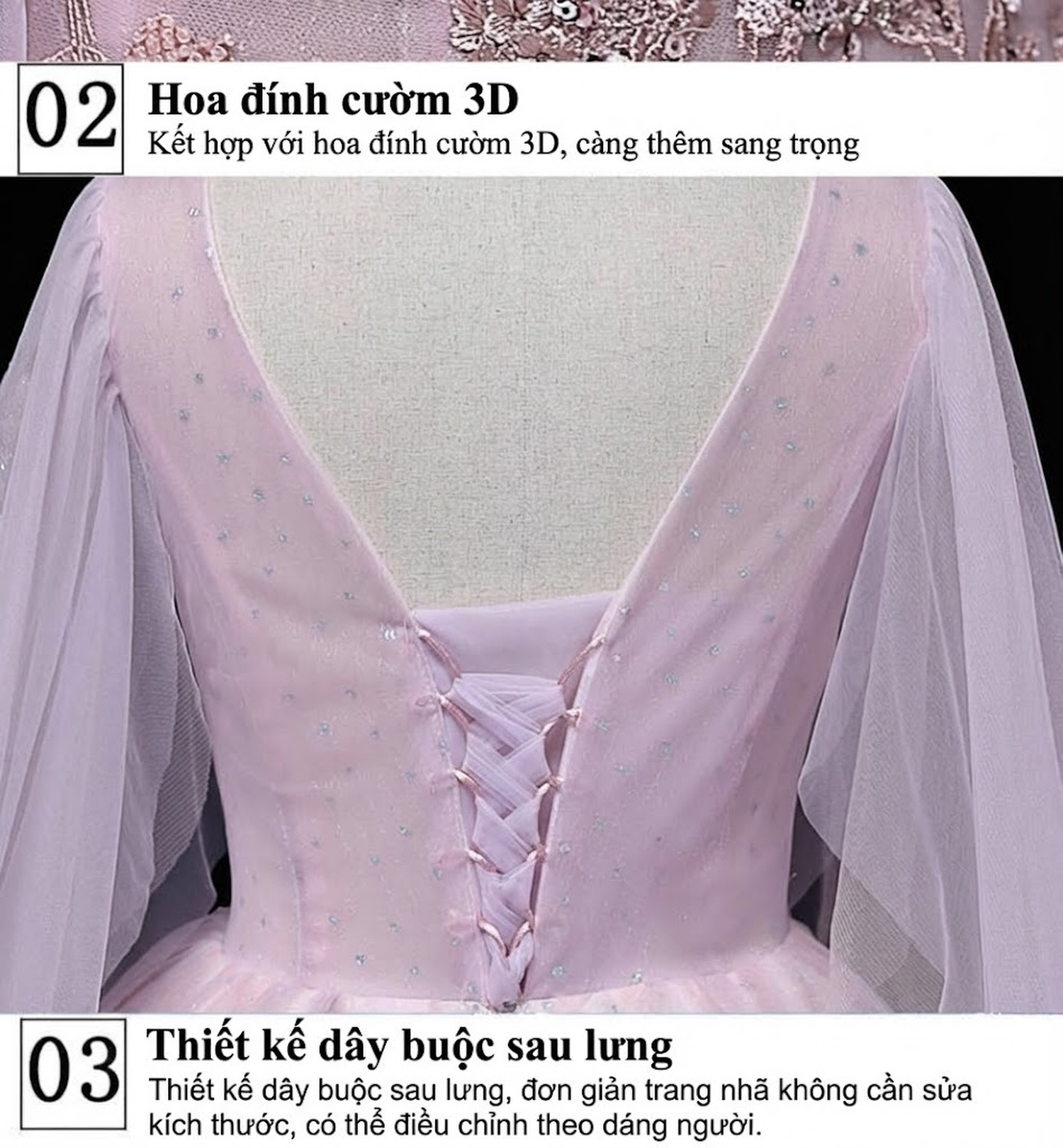 Váy Dạ Hội Dáng Xòe Phong Cách Châu Âu, Mỹ Dành Cho Biểu Diễn, MC, Tiệc Tùng Màu Hồng chi tiết 11