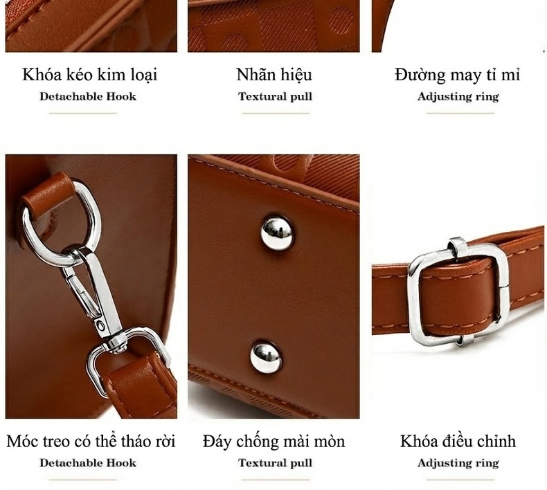 Túi Xách Tay Nữ Dập Vân Thời Trang, Túi Đeo Vai, Túi Đeo Chéo Da Bóng, Túi Lớn Màu Be, Đen, Nâu, Đỏ... chi tiết 6