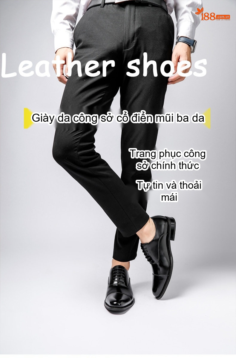 Giày Tây Buộc Dây Nam Da Thật Tăng Chiều Cao 6cm Màu Đen chi tiết 2
