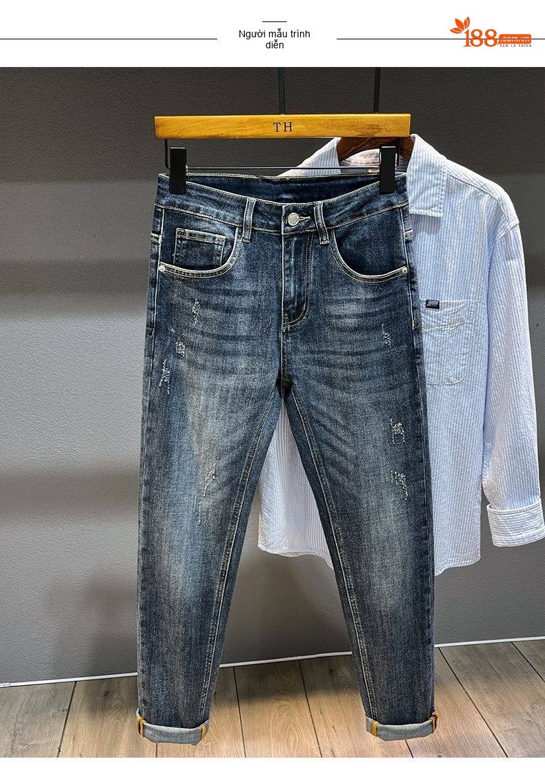 Quần Jean Dáng Suông Nam Cotton Màu Xanh Nhạt, Xám, Đen chi tiết 19