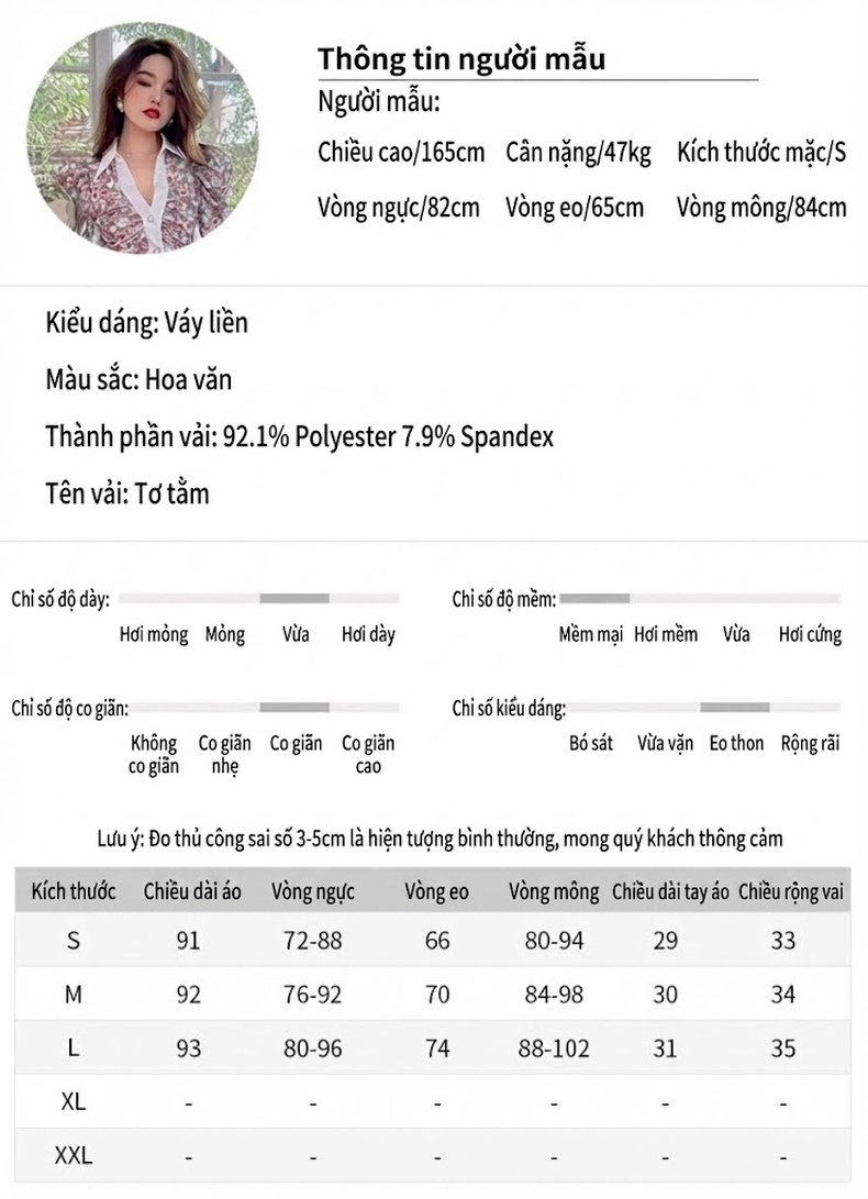 Váy Ôm Body Nữ Tay Bồng Cổ Bẻ Họa Tiết Hoa chi tiết 2