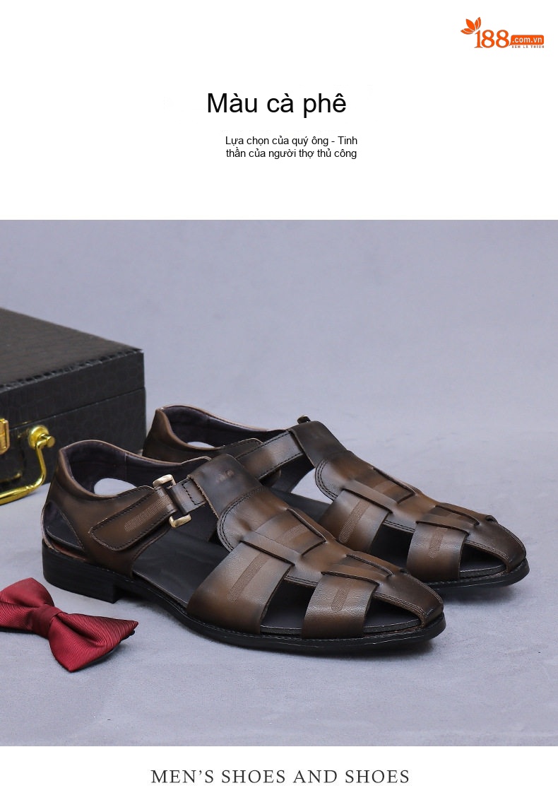 Sandal Nam Da Bò Chiều Cao Đế Khoảng 2cm Quai Khóa Màu Nâu, Đen chi tiết 11