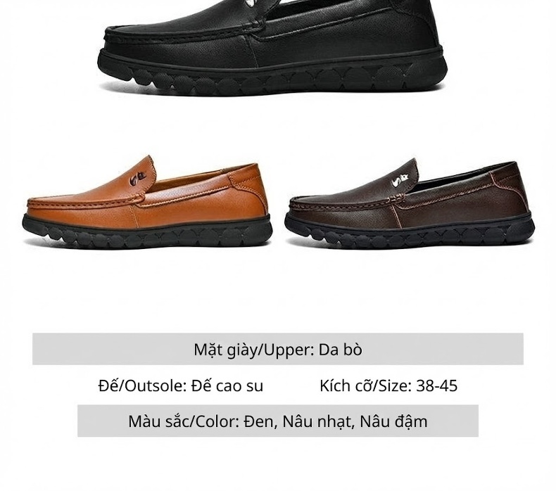 Giày Lười Nam Da Bò Mùa Thu Đông Chiều Cao Đế Khoảng 2cm Màu Nâu, Đen chi tiết 8