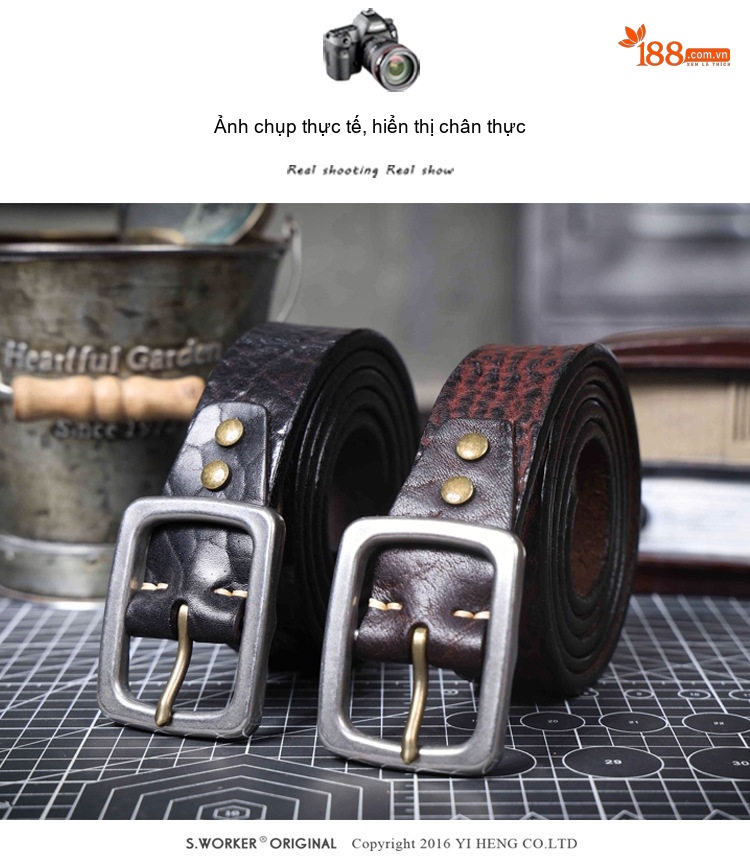 Thắt Lưng Nam Da Bò Dập Vân Khóa Kim Loại Phong Cách Retro Màu Nâu Đen chi tiết 11