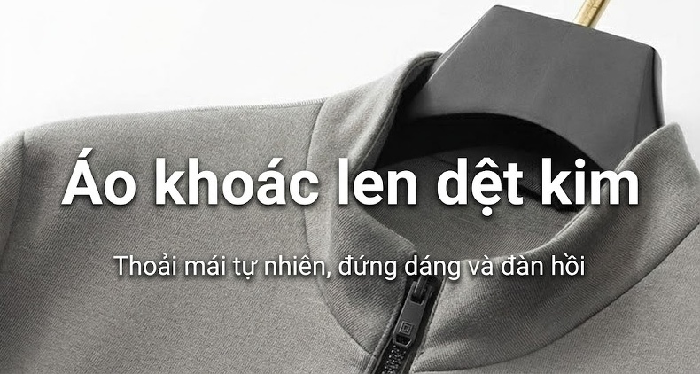 Áo Khoác Nam Dệt Kim Cổ Trụ Khóa Kéo Chất Lượng Cao Màu Xám, Nâu chi tiết 1