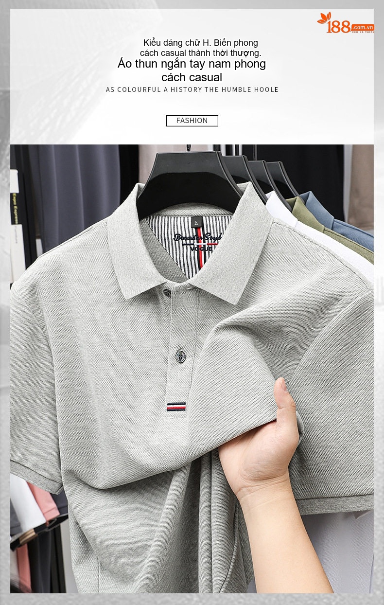 Áo Polo Nam Cổ Bẻ Mỏng Thoáng Khí Phong Cách Casual Màu Xám chi tiết 9