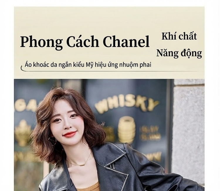 Áo Khoác Da Nữ Dáng Ngắn Phong Cách Moto Thời Trang Màu Đen, Nâu chi tiết 1