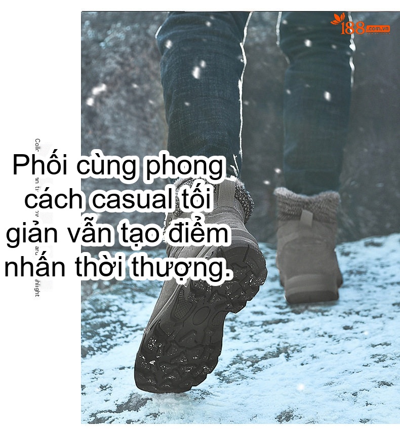 Giày Boot Nam Cổ Cao Lót Lông Đi Tuyết Chống Trượt Chiều Cao Đế Khoảng 4cm Màu Đen, Xám chi tiết 18