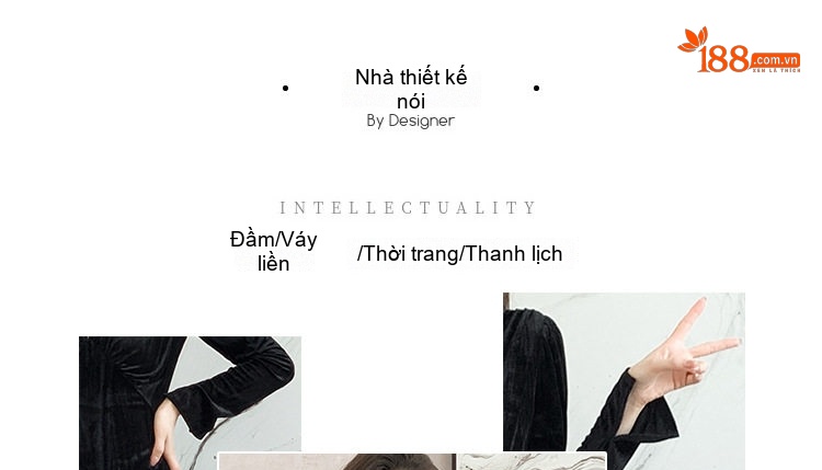 Váy Dài Tay Nữ Chất Nhung Gân Cổ chữ V Thu Eo dáng chữ A Thanh Lịch Màu Đen chi tiết 1