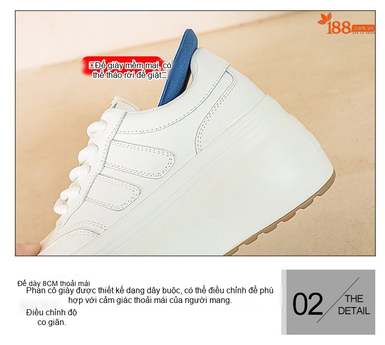 Giày Thể Thao Nữ Đế Cao Chiều Cao Đế Khoảng 5cm Phối Màu Đen, Trắng chi tiết 8